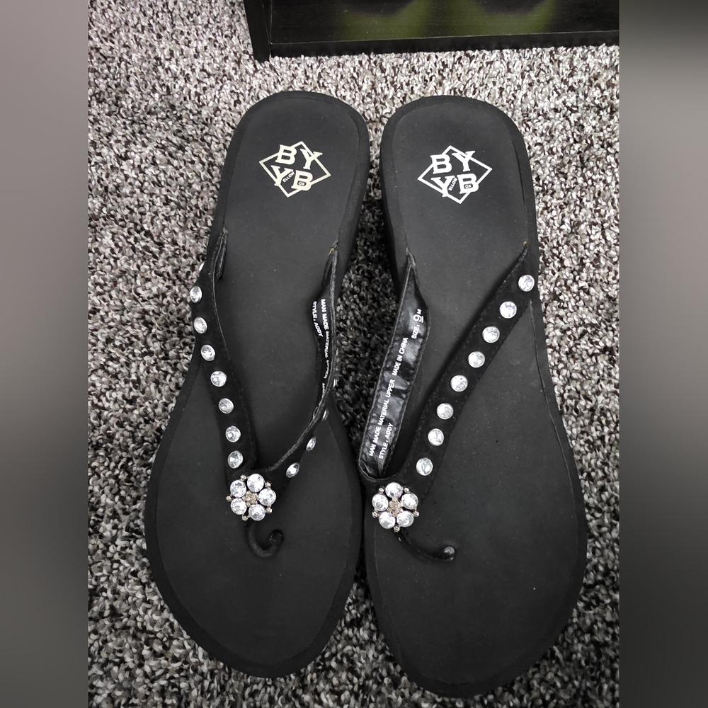 Black Rhinestone Women's Flip Flops